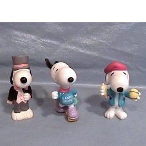 3 Vintage Snoopy PVC Figures Easter Tux Skating Artist